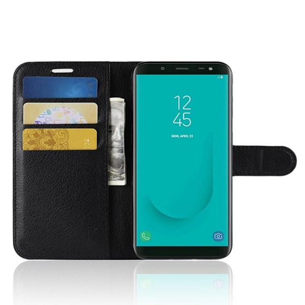 Samsung Galaxy J6 Liitsihedelmän Jyvä PU Nahka Lompakko Suoja kotelo - Musta Black