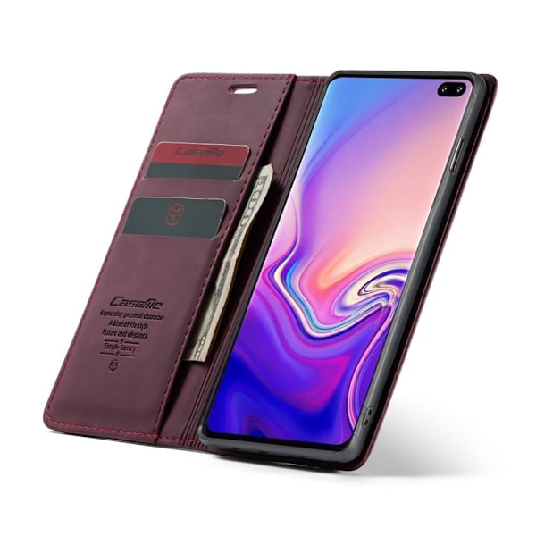 suojakoteloME Samsung Galaxy S10 Plus auto-absorbed nahkainen flip suojakotelo - Punainen Red