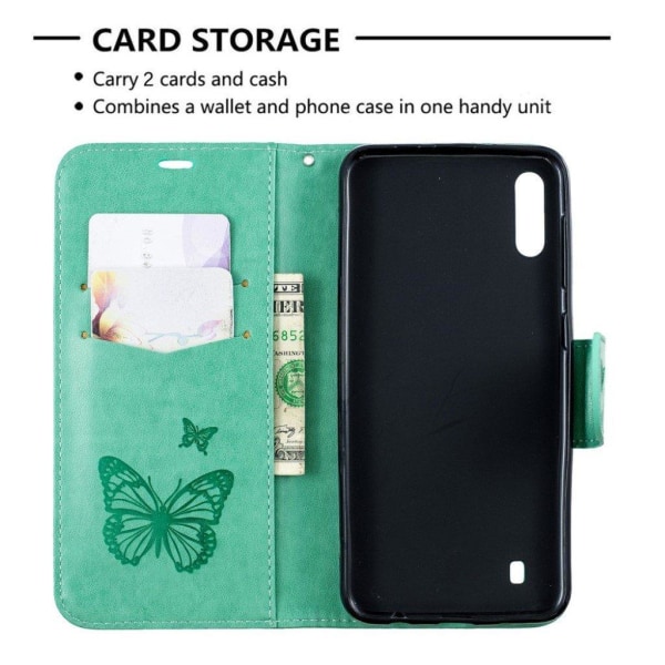 Butterfly läder Samsung Galaxy A10 fodral - Grön Grön