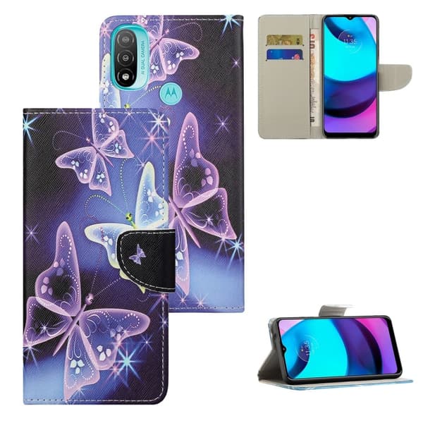 Wonderland Motorola Moto E30 / E20 / E40 Flip Etui - Sparkling Sommerfugle Purple