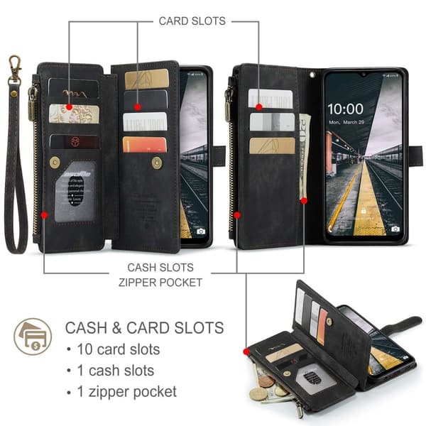 CaseMe Samsung Galaxy A13 5G etui med lynlås og pung - Sort Black