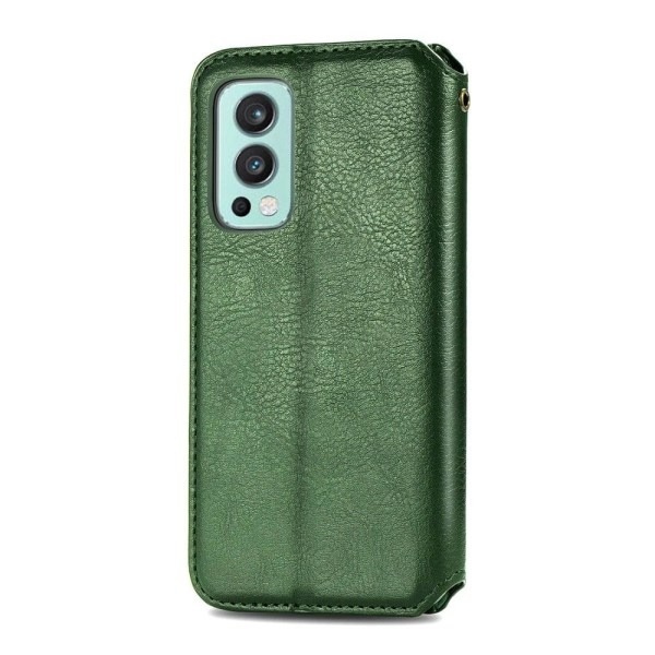 OnePlus Nord 2 5G nahkainen kotelo tyylikkäällä kuutiokuvioinnil Green