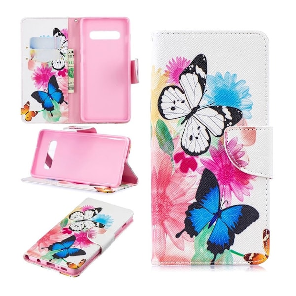 Samsung Galaxy S10 Plus mønstret læder flip etui - Sommerfugle og Blomster Multicolor