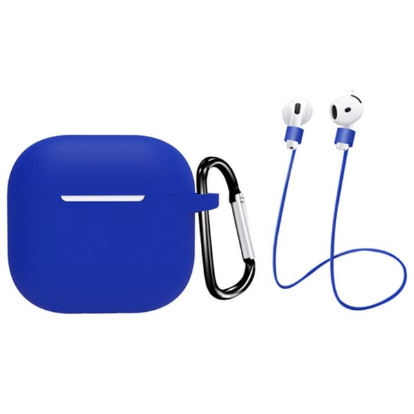 AirPods 4 öronsnäckor Silikonfodral med hörlurar Anti-Lost Strap och karbinhake - Blå Blå