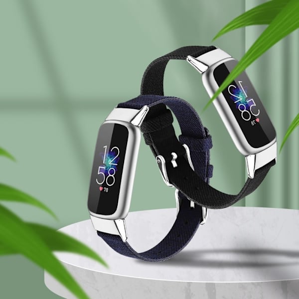 Fitbit Luxe urrem i lærredsstil - Mørkeblå / Størrelse: L Blue
