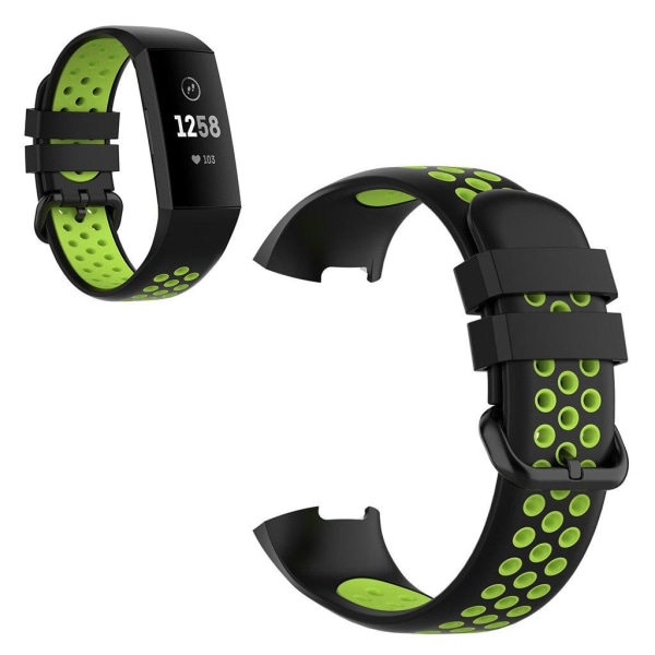 Fitbit Charge 3 / 4 tvåfärgad silikon klockarmband - svart / Flo Grön