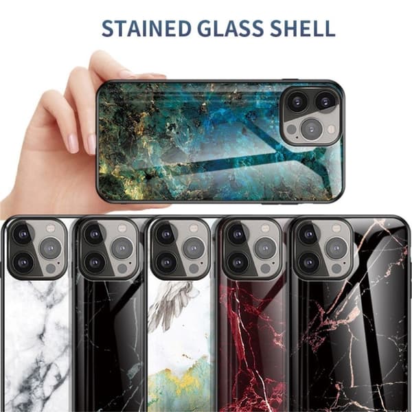Fantasy Marble iPhone 13 Pro Max Suojakuori - Emerald Marble Blue