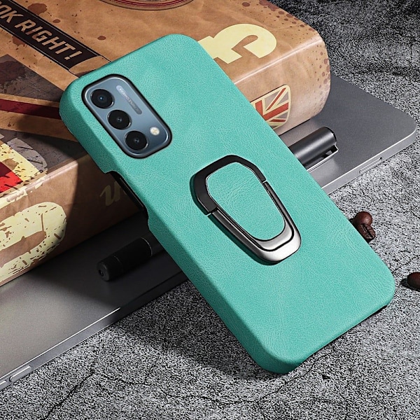 Stötsäkert läderfodral med oval kickstand för OnePlus Nord N200 5G - Ljusgrön Grön