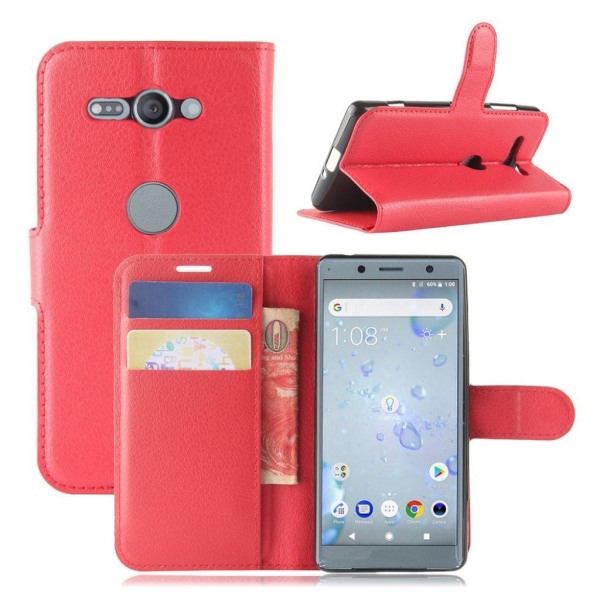 Sony Xperia XZ2 Compact litchi tekstur PU læder flip etui - Rød Red