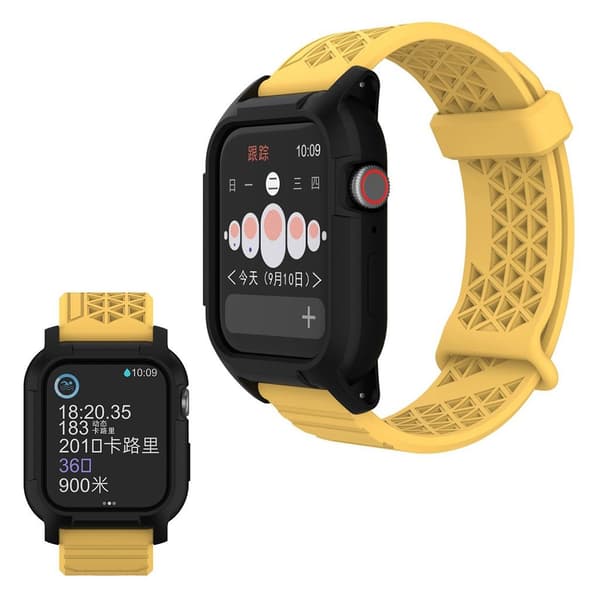 Apple Watch Series 5 44 mm holdbar silikoneurrem - Gul / Sort Yellow