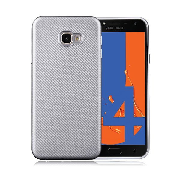 Samsung Galaxy J4 Plus (2018) Carbon fiber fleksibel etui - Sølv Silver grey