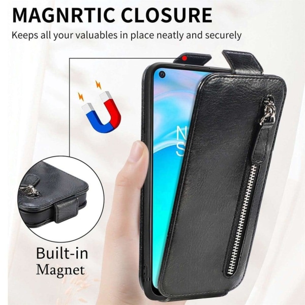 Vertical Flip Phone Etui med Zipper til OnePlus Nord CE 2 Lite 5G - Sort Black
