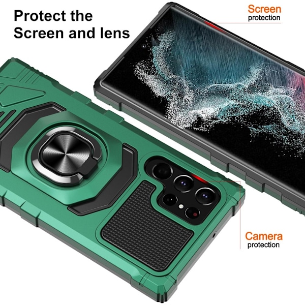 Slidstærkt cover i hård plast med blød inderside og kickstand til Samsung Galaxy S22 Ultra - Midnatsgrøn Green