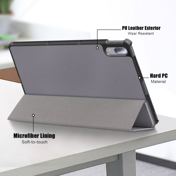 Lenovo Tab P11 Pro tri-fold leather case - Grey Silvergrå