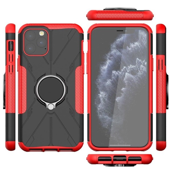 Stødsikkert og fleksibelt faldsikkert cover til iPhone 11 Pro 5,8 tommer, beskyttende telefonbagside i ring kickstand-design - Rød Red