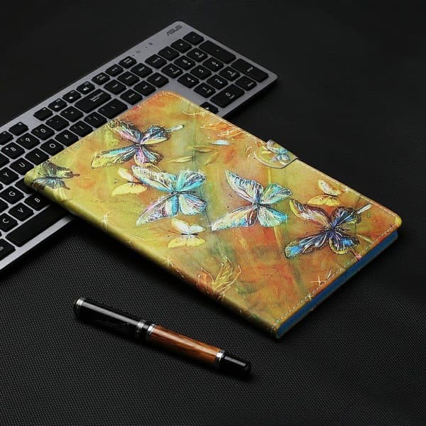 Samsung Galaxy Tab S7 Printing Lær Flippetui - Shiny Sommerfugl Multicolor