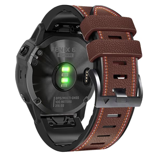 22 mm trefärgat läder med silikonarmband för Garmin- och Coros-klockor - Kaffe Brun