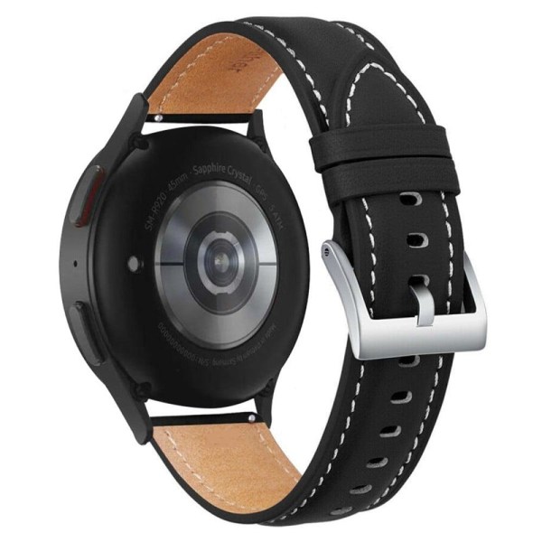 Samsung Galaxy Watch 5 (44mm) / (40mm / Pro stitching style klockarmband i äkta läder - Svart / Silverspänne Svart