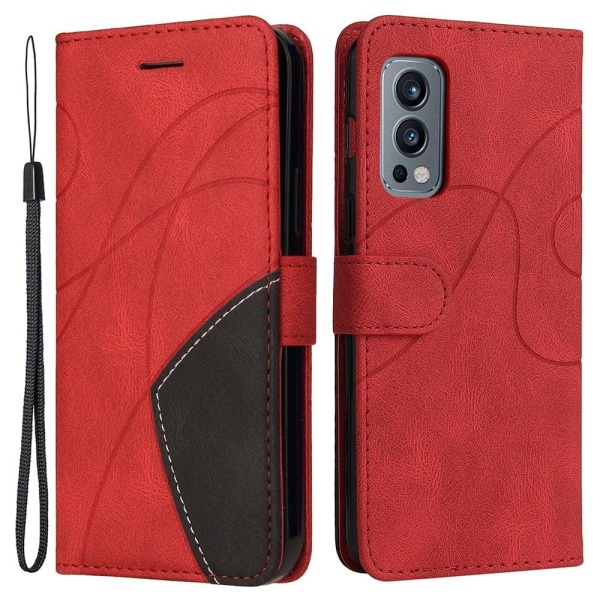 Texturerat läder OnePlus Nord 2 5G fodral med handledsband - Röd Röd