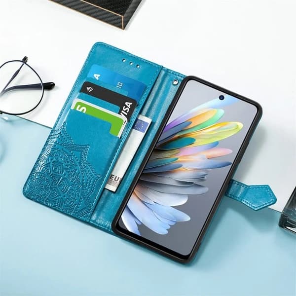 Motorola Moto G05 4G Plånboksfodral Mandala Flower Läder Telefonfodral Stativ - Blå Blå