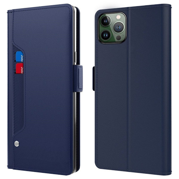 iPhone 14 Pro etui med makeup-spejl i smart design - Blå Blue