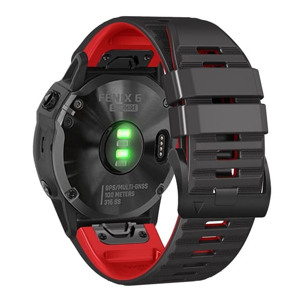 26mm Garmin ja Coros kellon kaksoissilikonikellon hihna - Musta / Punainen Red
