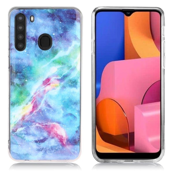 Marmormotiv Samsung Galaxy A21 skal - Blå Och Rosa Moln multifärg