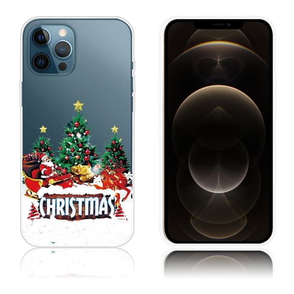 Fleksibelt bagcover til iPhone 12 Pro Max med julemønstertryk - Træ And Julemand Green