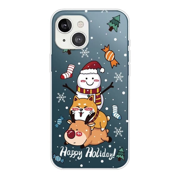 Juleveske til iPhone 14 Plus - Shiba Inu Snømann Og Hjort Multicolor