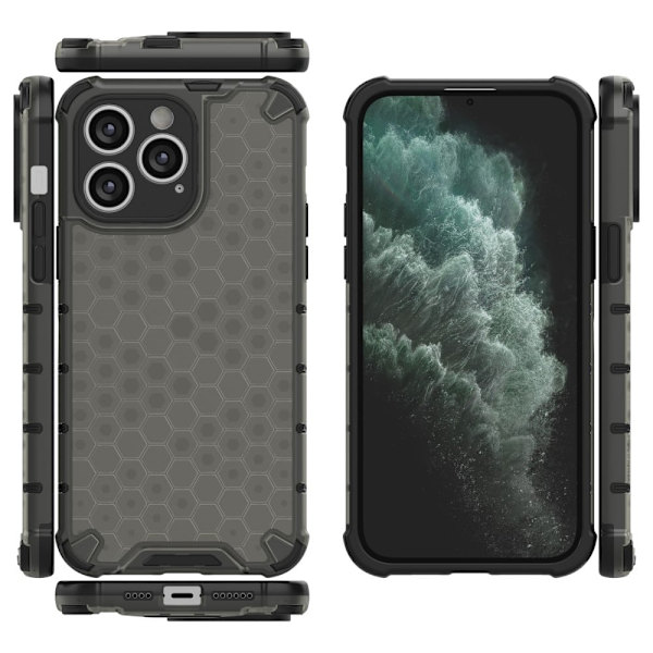 iPhone 15 Pro Anti-Scratch Fleksibel og Bumpresistent Phone Shell Honeycomb Texture Cover Phone Case - Sort Black