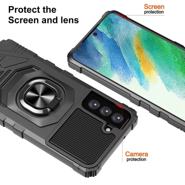 Slidstærkt cover i hård plast med blød inderside og kickstand til Samsung Galaxy S21 FE - Sort Black