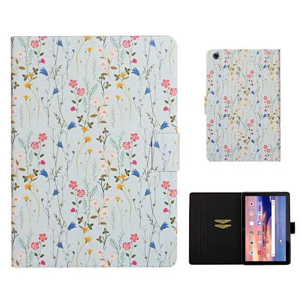 Huawei MediaPad T5 læderflip-etui med mønster - Floret Multicolor
