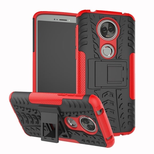 Motorola Moto E5 Plus Anti-Slip Muovi ja TPU Suoja Kuori Jalustalla - Punainen Red