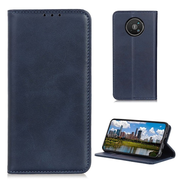 Lompakko-style Aitoa Nahkaa Läppäkotelo For Nokia 8 V 5G - Sininen Blue