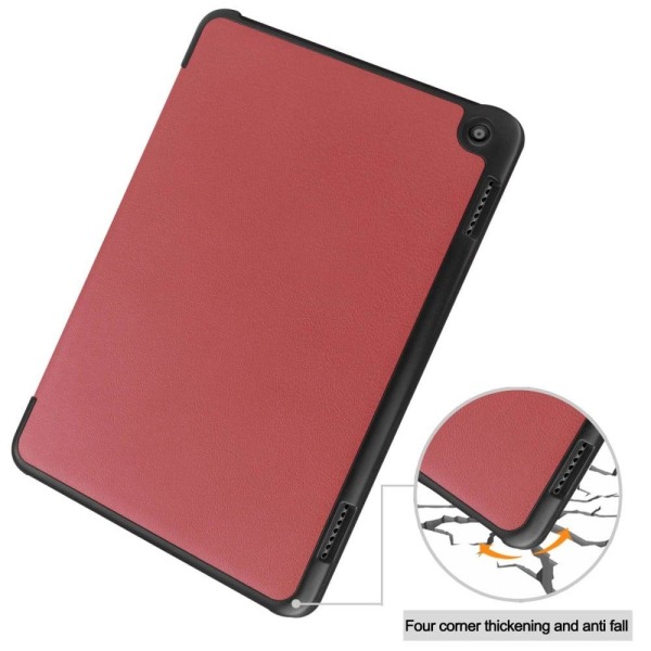 Tri-fold Leather Stand Case for Amazon Fire 8 HD (2022) - Wine R Red