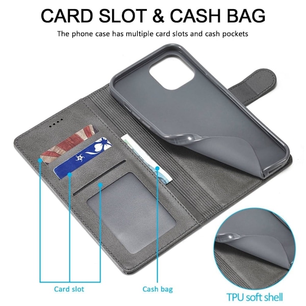 LC.Imeeke läder iPhone 14 fodral - Silver/Grå Silvergrå