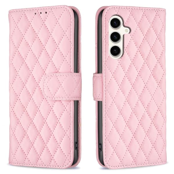 Rhombus mat Samsung Galaxy S24 FE flip etui - Lyserød Pink
