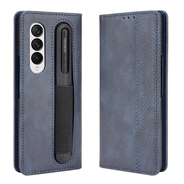 Bofink Vintage läder Samsung Galaxy Z Fold3 5G fodral - Blå Blå