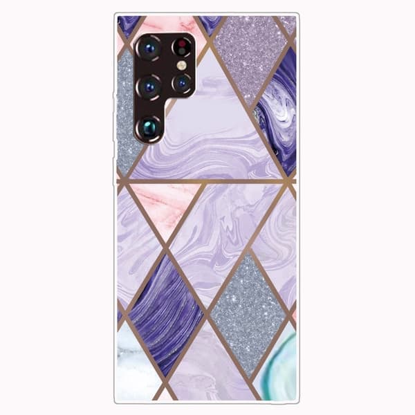 Marmormotiv Samsung Galaxy S22 Ultra skal - Trianglar I Diamantmarmor multifärg