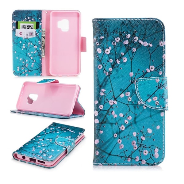 Samsung Galaxy S9 Läder fodral med motiv - Rosa toppar multifärg