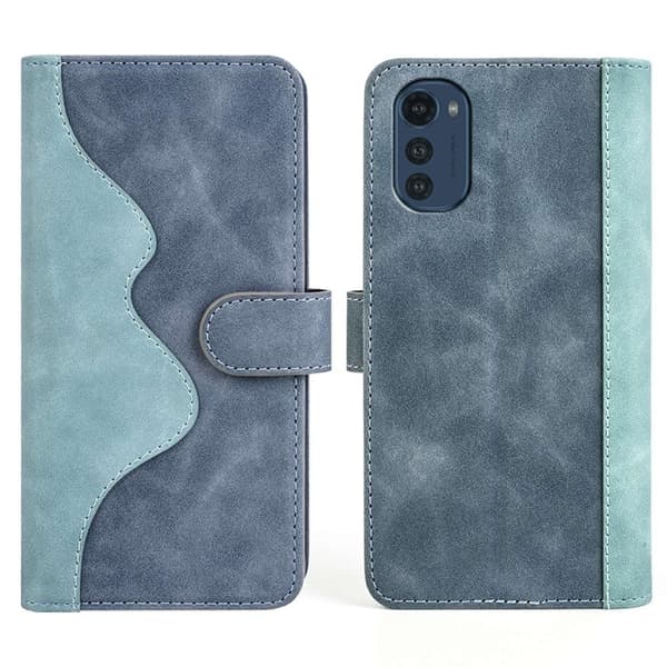 Tvåfärgat Motorola Moto E32 fodral i läder - Blå Blå