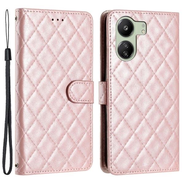 Funksjonelt rombe lommebokdeksel for Xiaomi Redmi 13C / Xiaomi Poco C65 - Rosa Pink