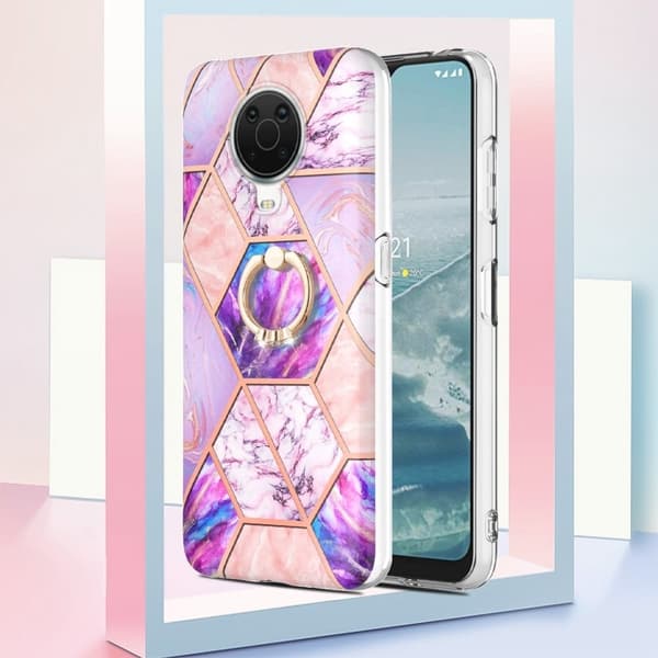 Marble Mønstret Deksel med Ring Holder til Nokia G10 / G20 - Lyselilla Purple