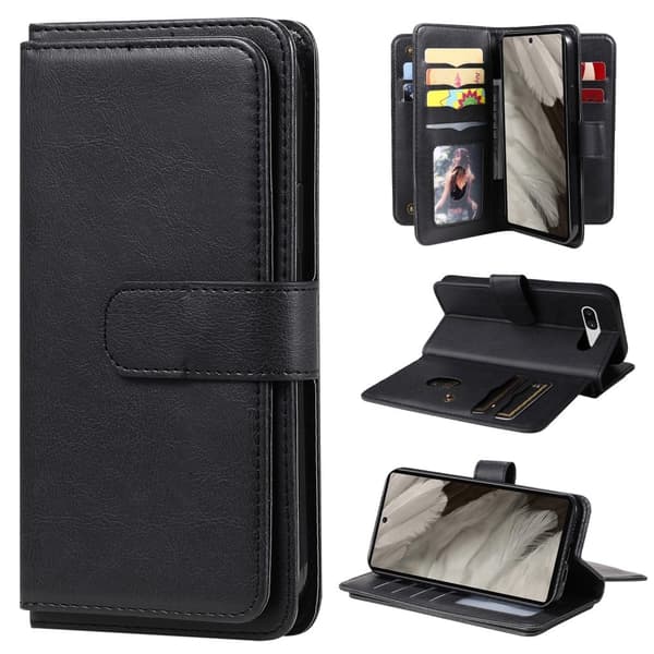 Lommebok-etui med 10 lommeseksjoner for Google Pixel 7a - Svart Black