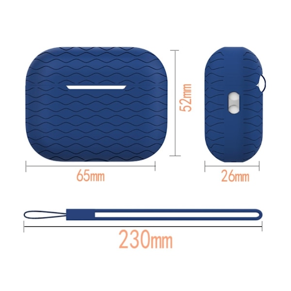 AirPods Pro 2 silikoneetui med bølgetekstur og rem - Sort Black