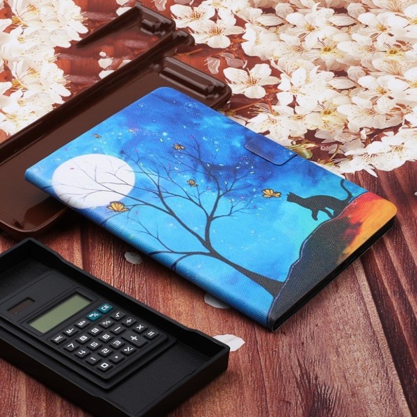 Huawei MediaPad M5 Lite 10 mönstrat läderfodral - Träd Och Katt Svart