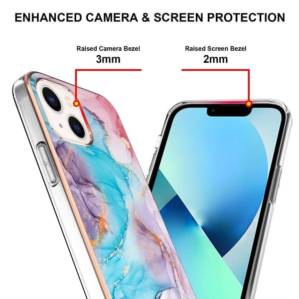 Marble Mønstret Deksel med Ring Holder til iPhone 14 Plus - Milky Way Klinkekule Blue Multicolor