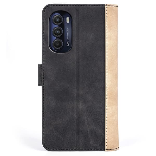To Farvet Læder Flip Case til Motorola Moto G (2022) - Sort Black