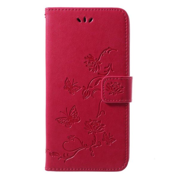 Huawei P20 Pro stemplet sommerfugl blomster PU læder flip etui - Rose Pink