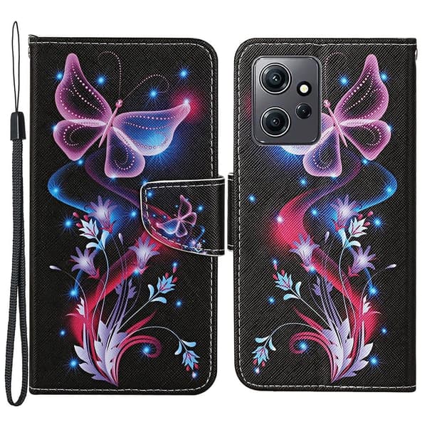 Wonderland Xiaomi Redmi Note 12 Flippetui - Fluorescent Sommerfugl Black
